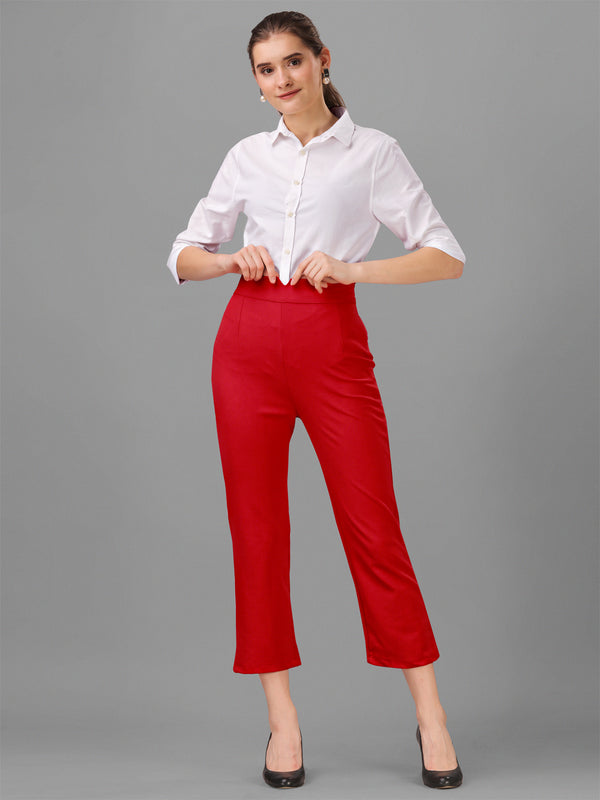 Red  Cotton Lycra Jeans With Pocket