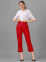 Red  Cotton Lycra Jeans With Pocket
