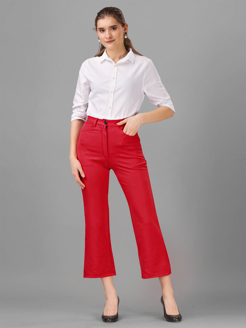 Red Cotton Lycra Jeans With Pocket