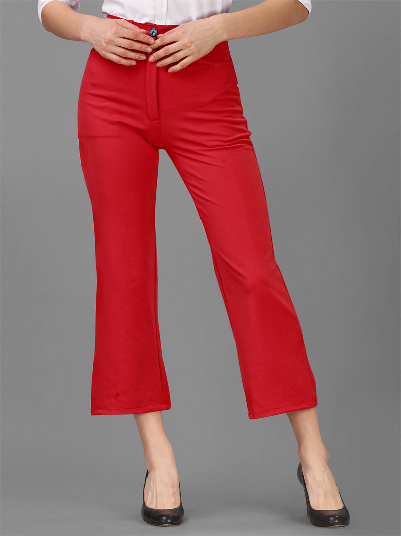 Red Cotton Lycra Jeans With Pocket