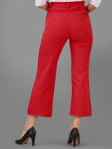 Red Cotton Lycra Jeans With Pocket