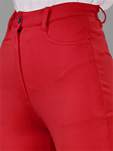 Red Cotton Lycra Jeans With Pocket