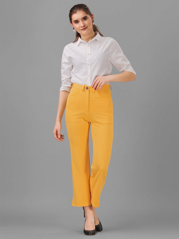 Yellow Cotton Lycra Jeans With Pocket