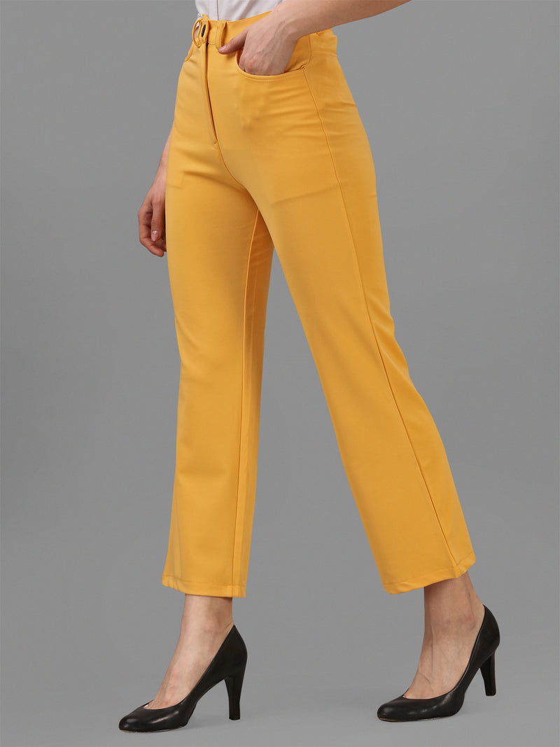 Yellow Cotton Lycra Jeans With Pocket