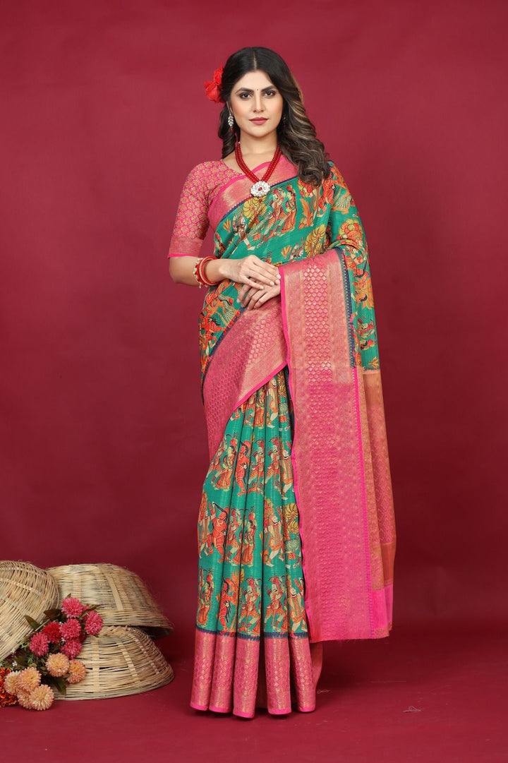 Supernal Sea Green Soft Silk Saree With Unequalled Blouse Piece