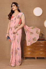 Pink Georgette Ready To Wear Saree With Attractive Banglori Blouse