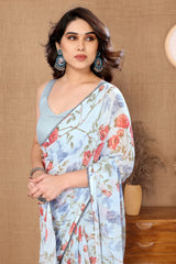 New Designer Sky Georgette Ready To Wear Saree With Attractive Banglori Blouse