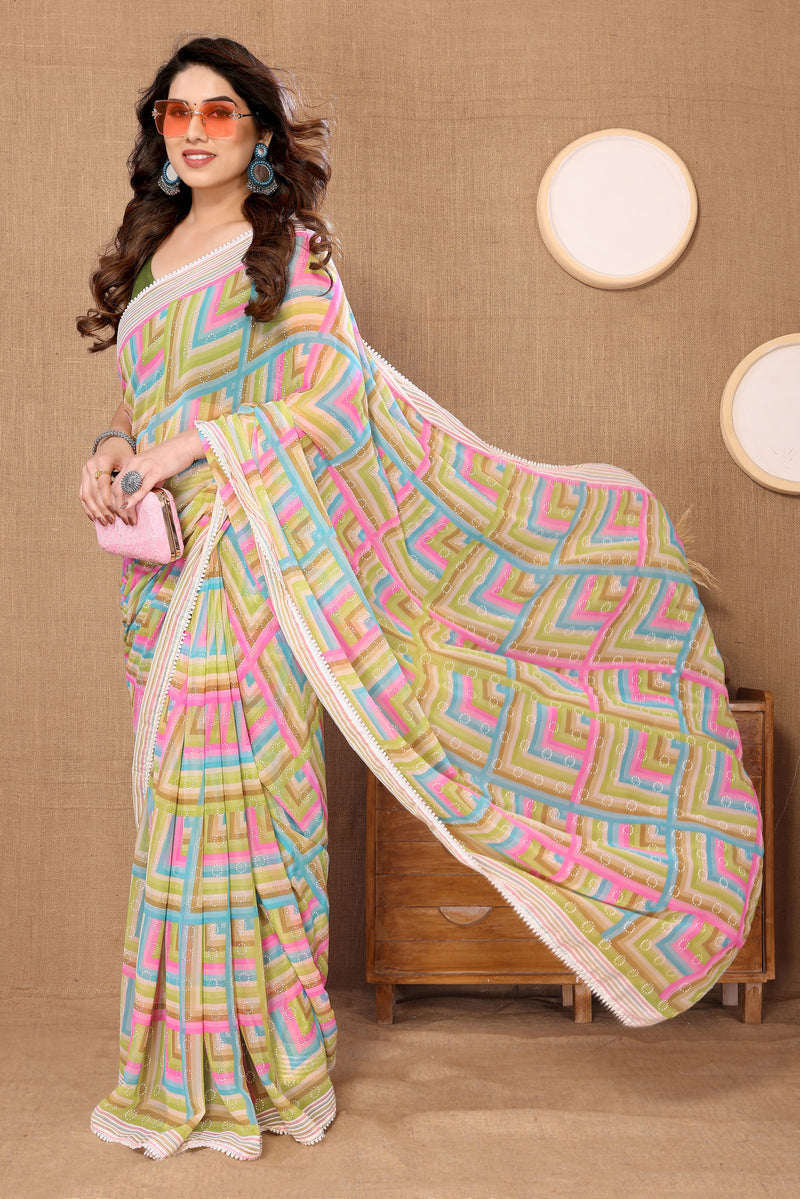 Designer Georgette Ready To Wear Saree With Attractive Banglori Blouse