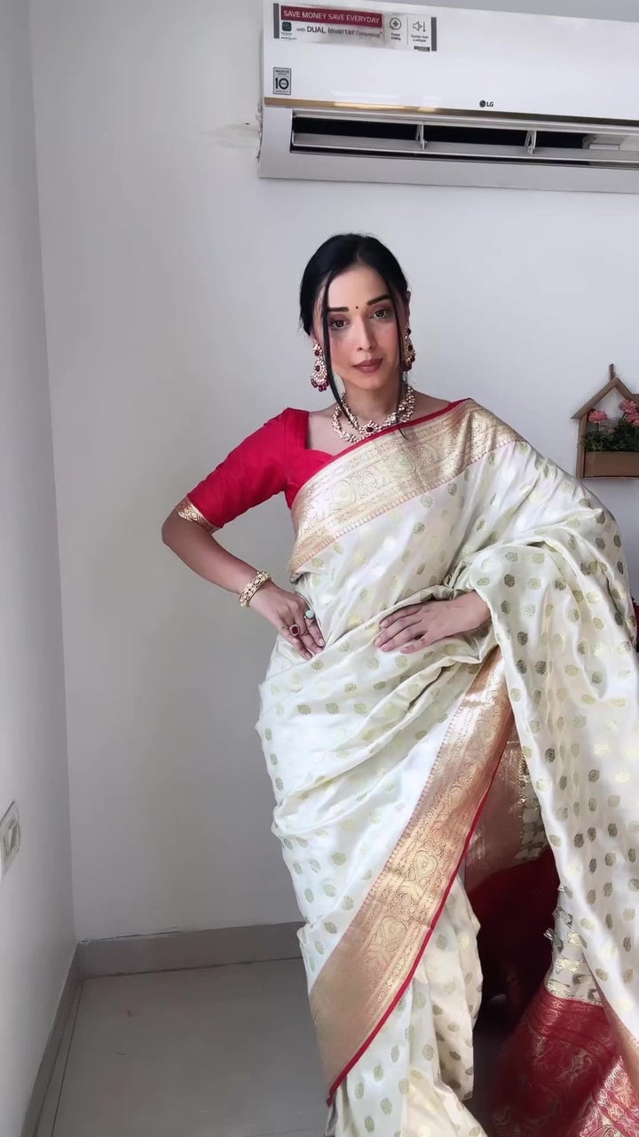 Gorgeous 1-Minute Ready To Wear Beige Soft Silk Saree