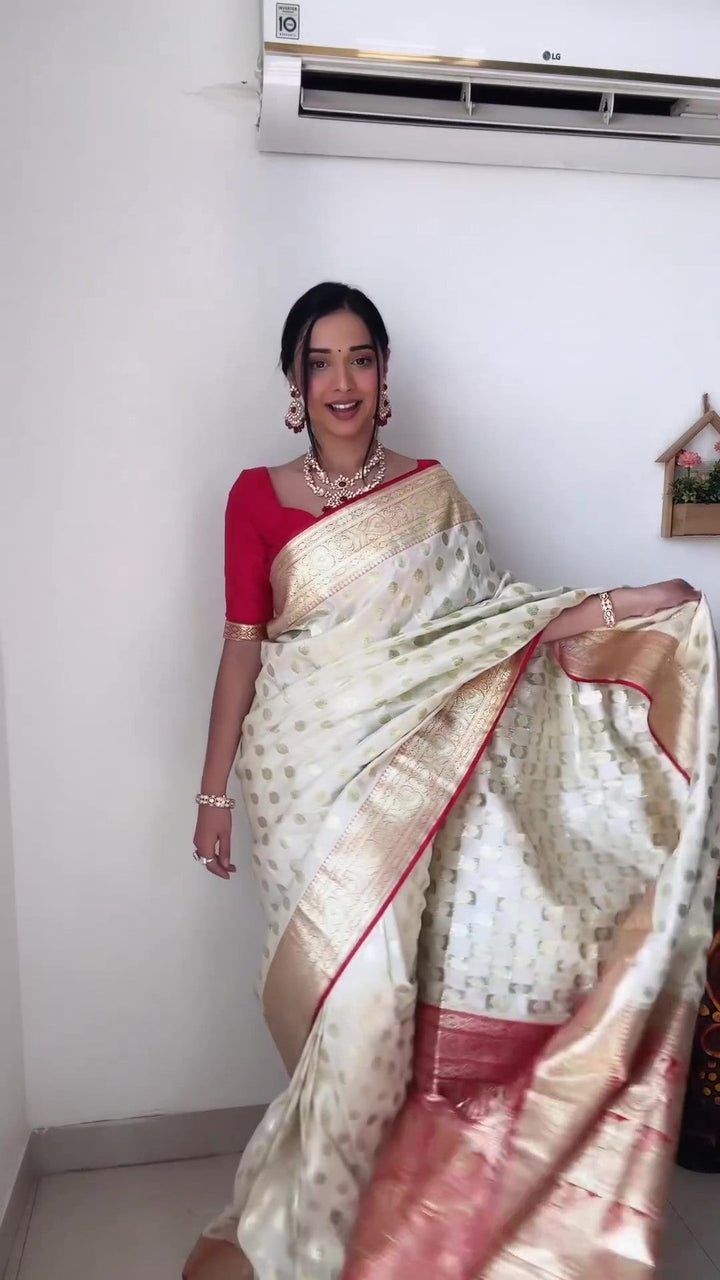 Gorgeous 1-Minute Ready To Wear Beige Soft Silk Saree