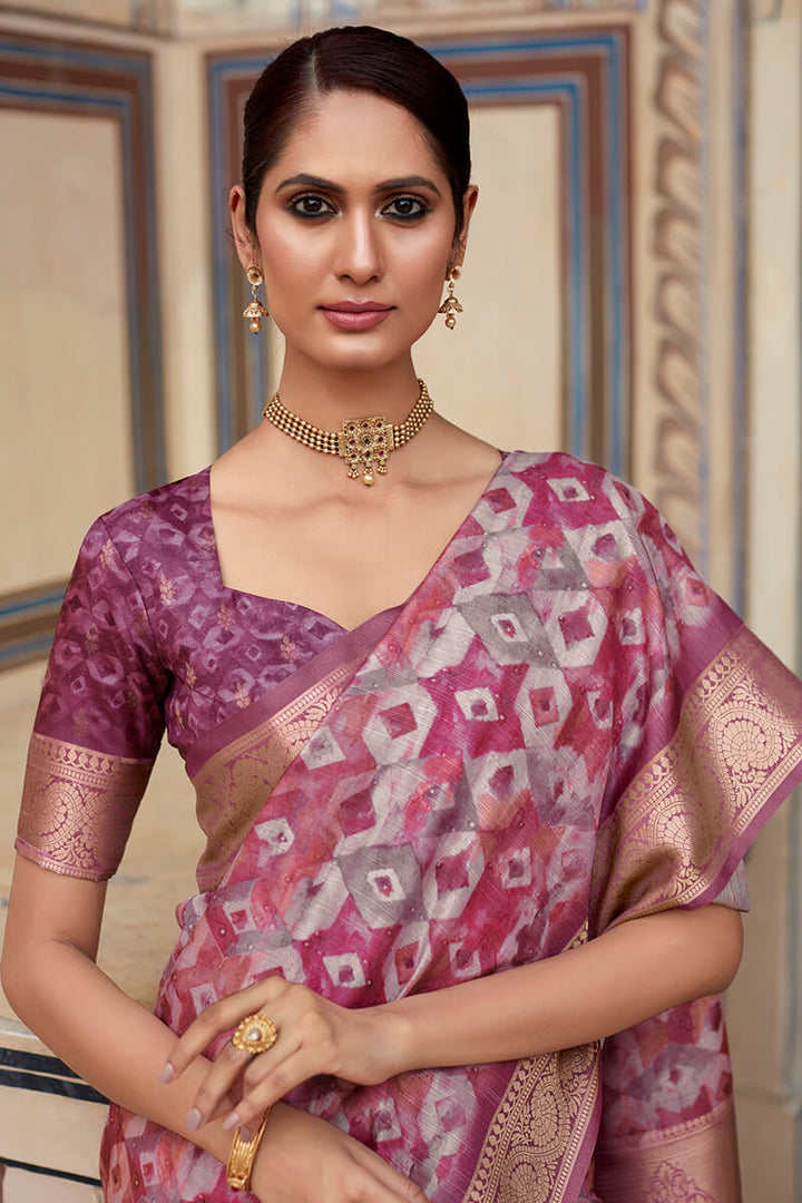 Sumptuous Wine Digital Printed Soft Silk Saree With Piquant Blouse Piece