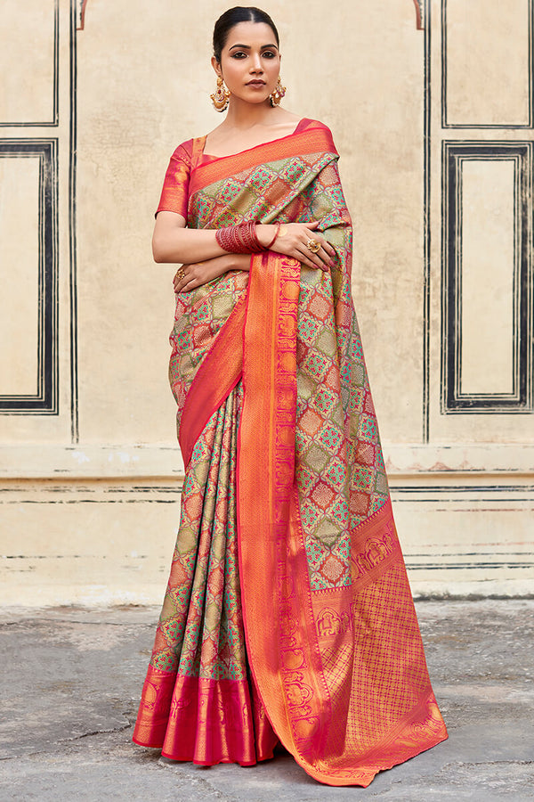 Glorious Dark Pink Digital Printed Soft Silk Saree With Exceptional Blouse Piece