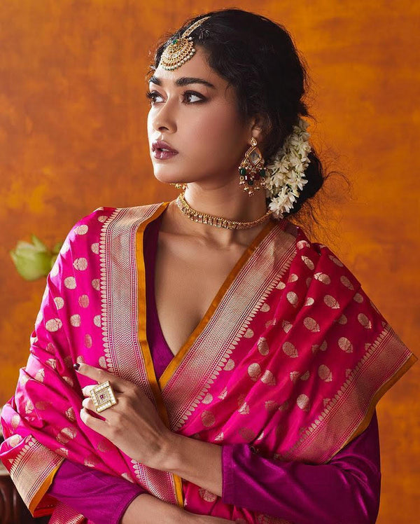 Pink Silk With Jacquard Work Saree With Amazing Blouse Piece