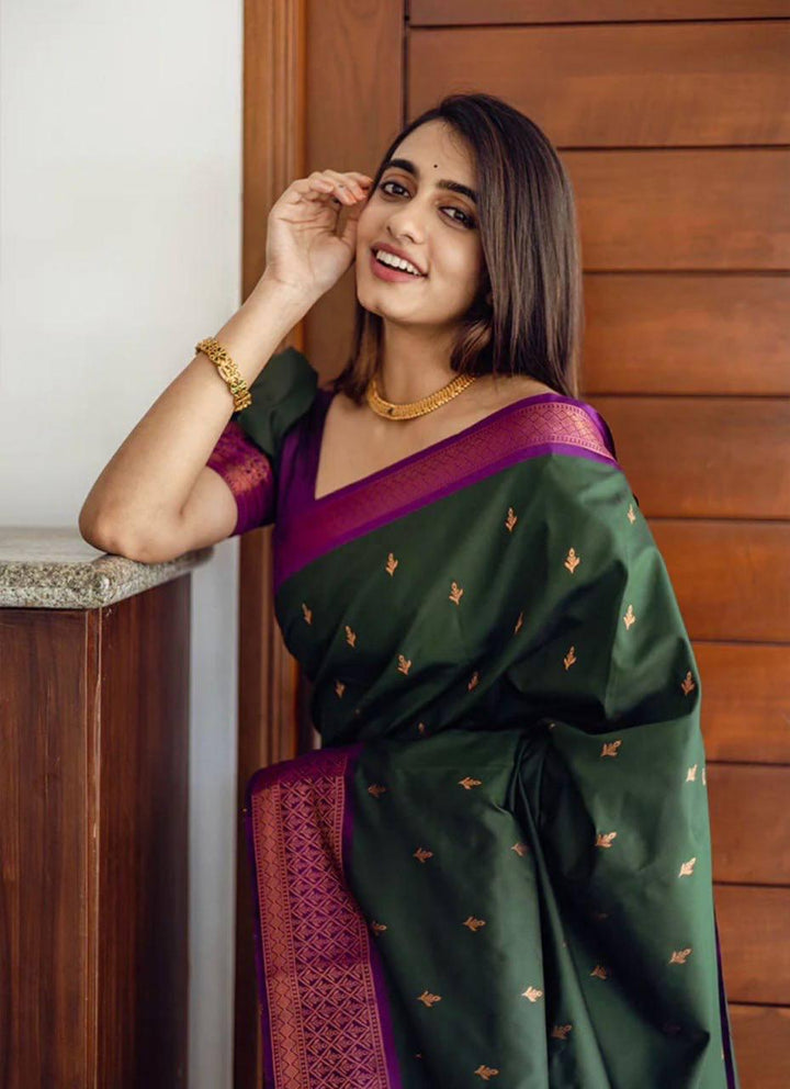 Precious Green Soft Silk Saree With Energetic Blouse Piece