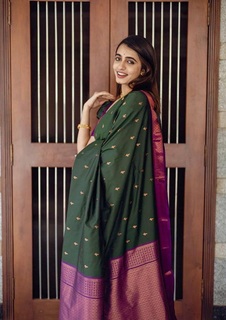 Precious Green Soft Silk Saree With Energetic Blouse Piece