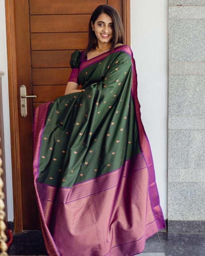 Precious Green Soft Silk Saree With Energetic Blouse Piece