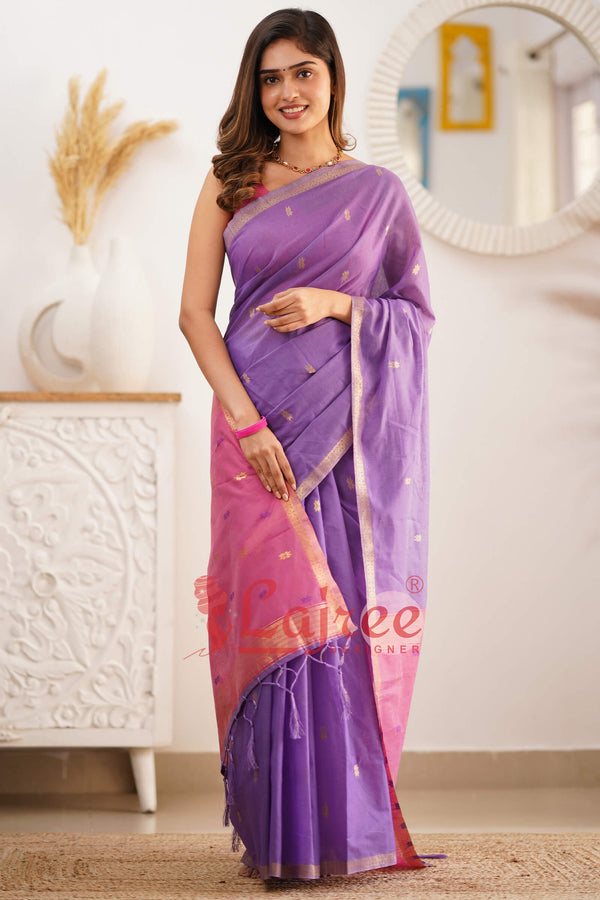 Gorgeous Lavendor Cotton Silk Saree With Sizzling Blouse Piece