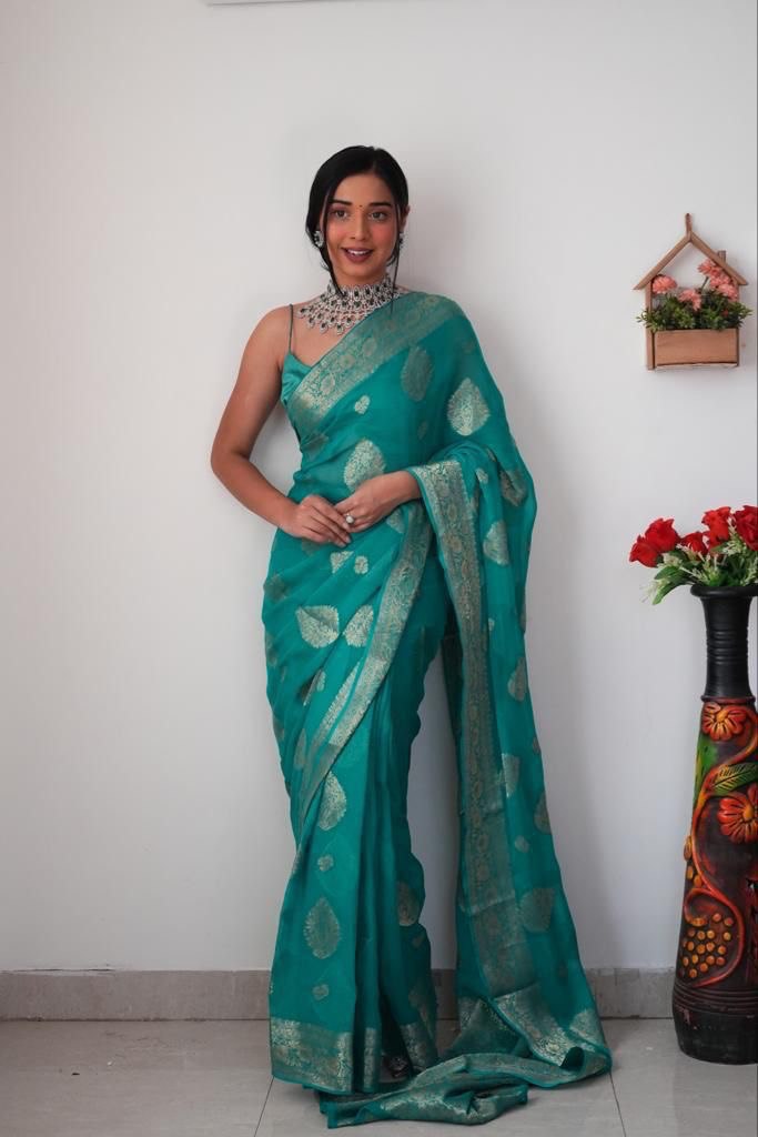 Trendy 1-Minute Ready To Wear Sea Green Soft Silk Saree