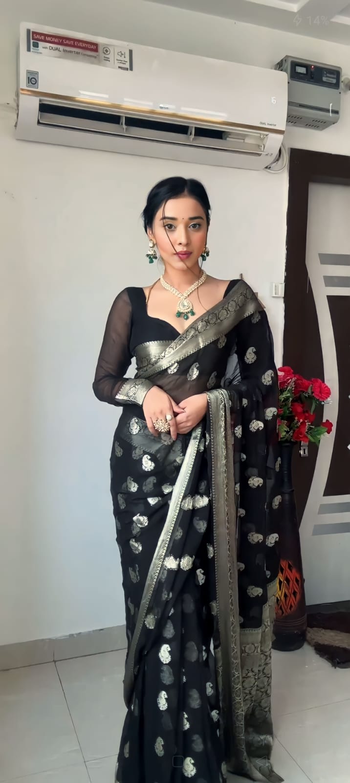 Most Stunning 1-Minute Ready To Wear Black Cotton Silk Saree