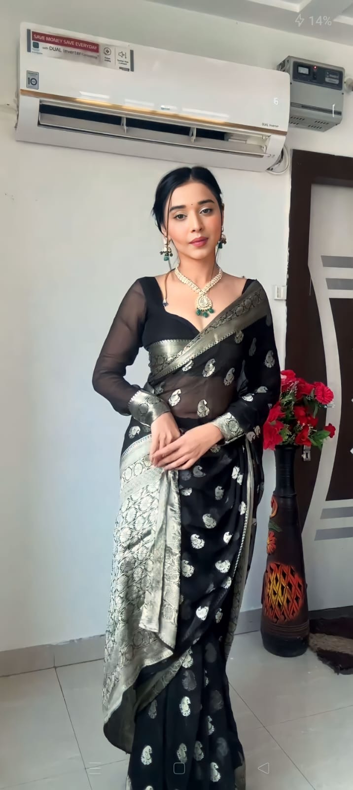 Most Stunning 1-Minute Ready To Wear Black Cotton Silk Saree