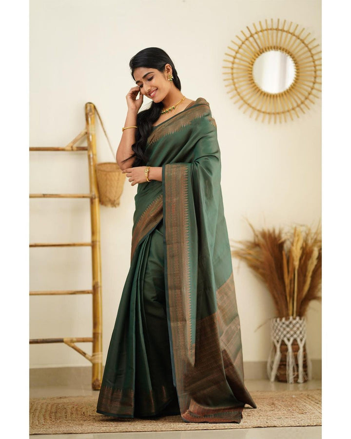 Conflate Green Soft Silk Saree With Murmurous Blouse Piece