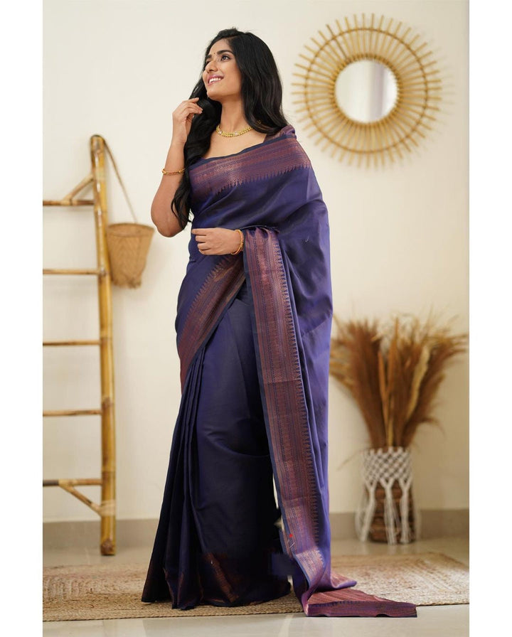 Lagniappe Navy Blue Soft Silk Saree With Devastating Blouse Piece