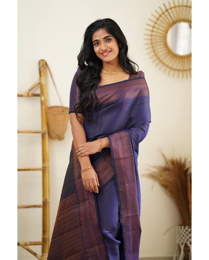 Lagniappe Navy Blue Soft Silk Saree With Devastating Blouse Piece