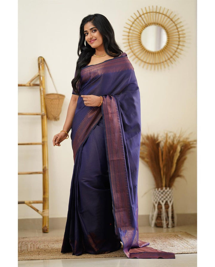 Lagniappe Navy Blue Soft Silk Saree With Devastating Blouse Piece