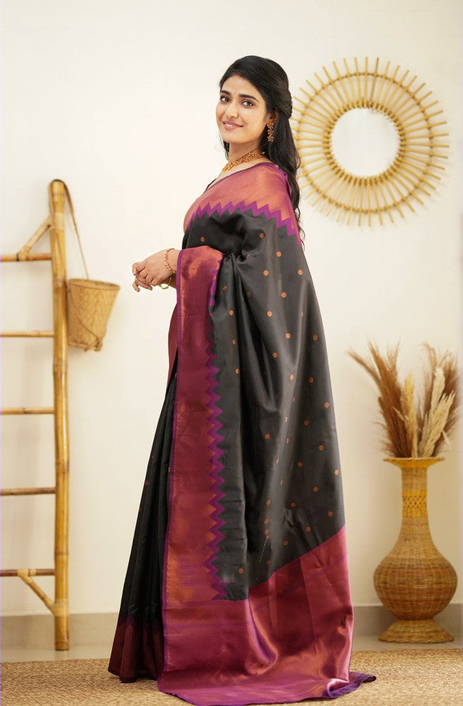 Flaunt Black Soft Banarasi Silk Saree With Gleaming Blouse Piece