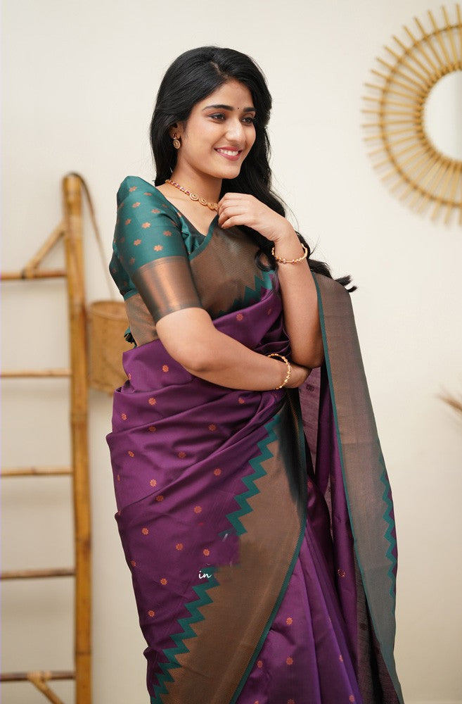 Beautiful Purple Soft Banarasi Silk Saree With Pleasant Blouse Piece