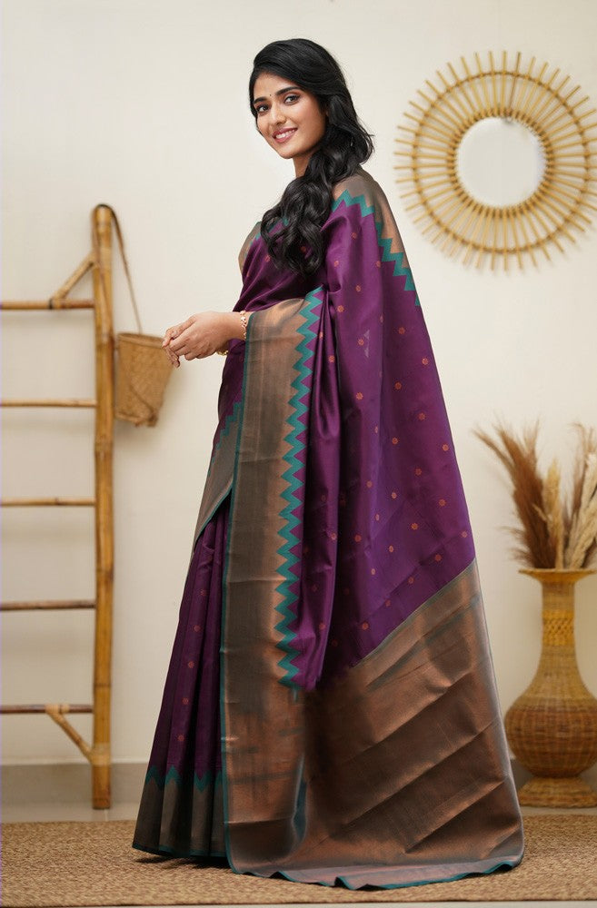 Beautiful Purple Soft Banarasi Silk Saree With Pleasant Blouse Piece