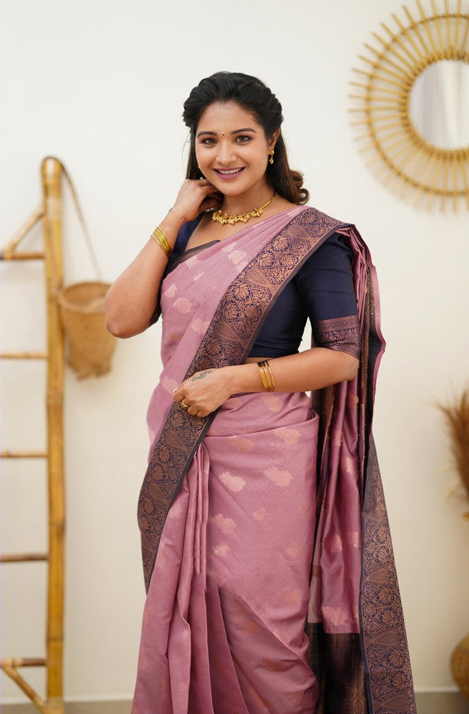 Glittering Pink Soft Silk Saree With Fragrant Blouse Piece