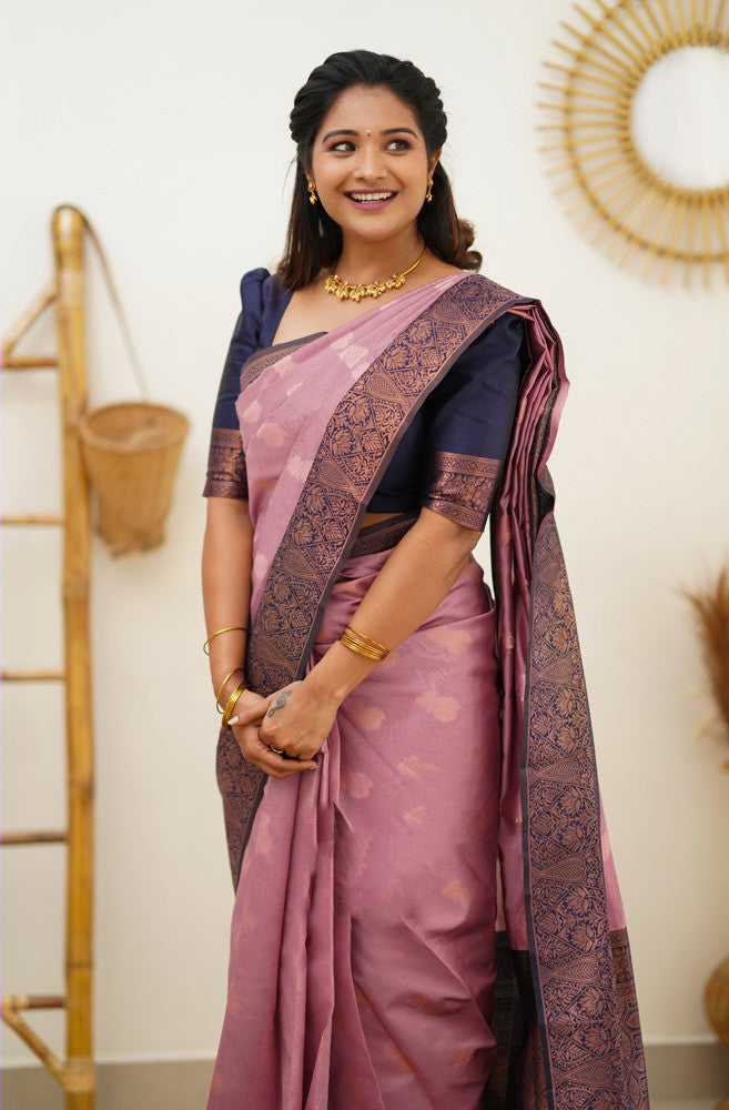 Glittering Pink Soft Silk Saree With Fragrant Blouse Piece