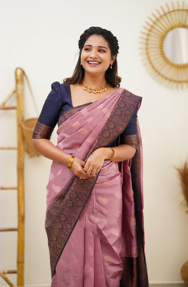 Glittering Pink Soft Silk Saree With Fragrant Blouse Piece