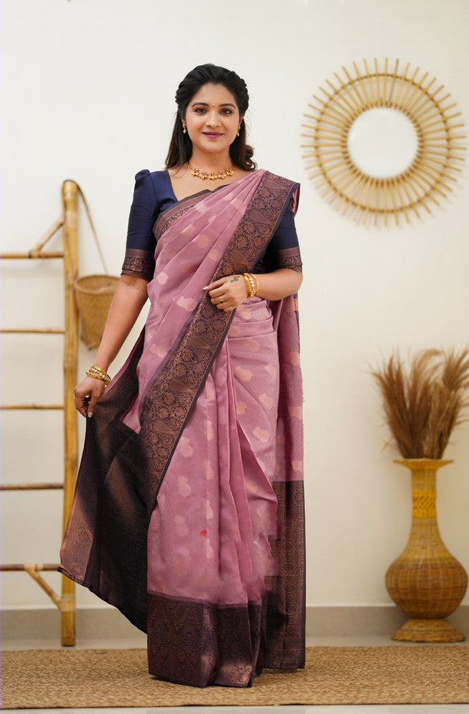 Glittering Pink Soft Silk Saree With Fragrant Blouse Piece