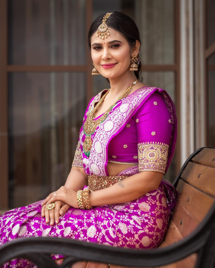 Fugacious Magenta Soft Silk Saree With Demesne Blouse Piece