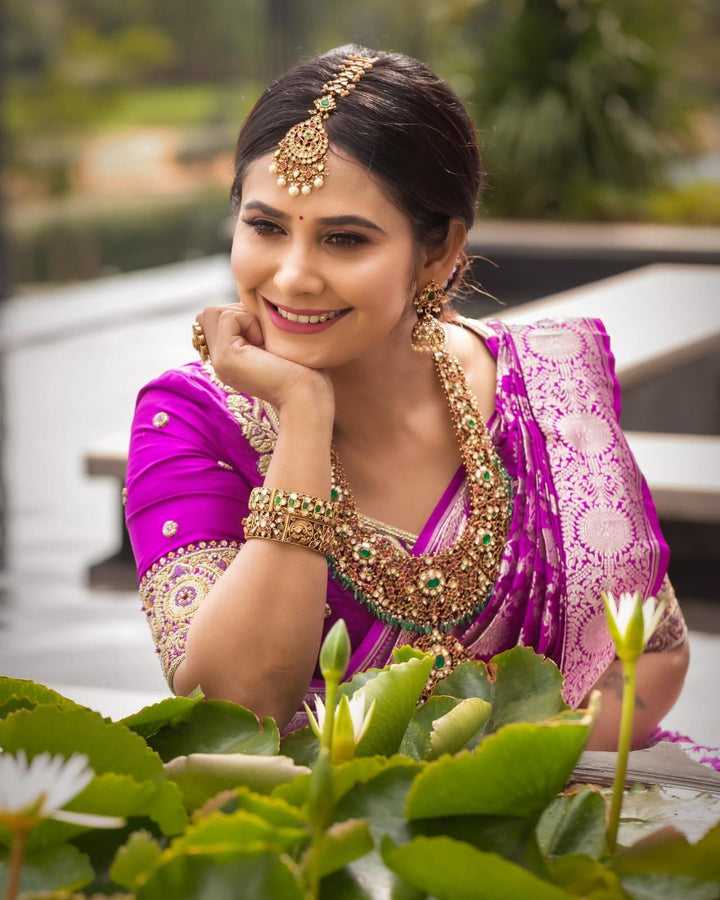 Fugacious Magenta Soft Silk Saree With Demesne Blouse Piece