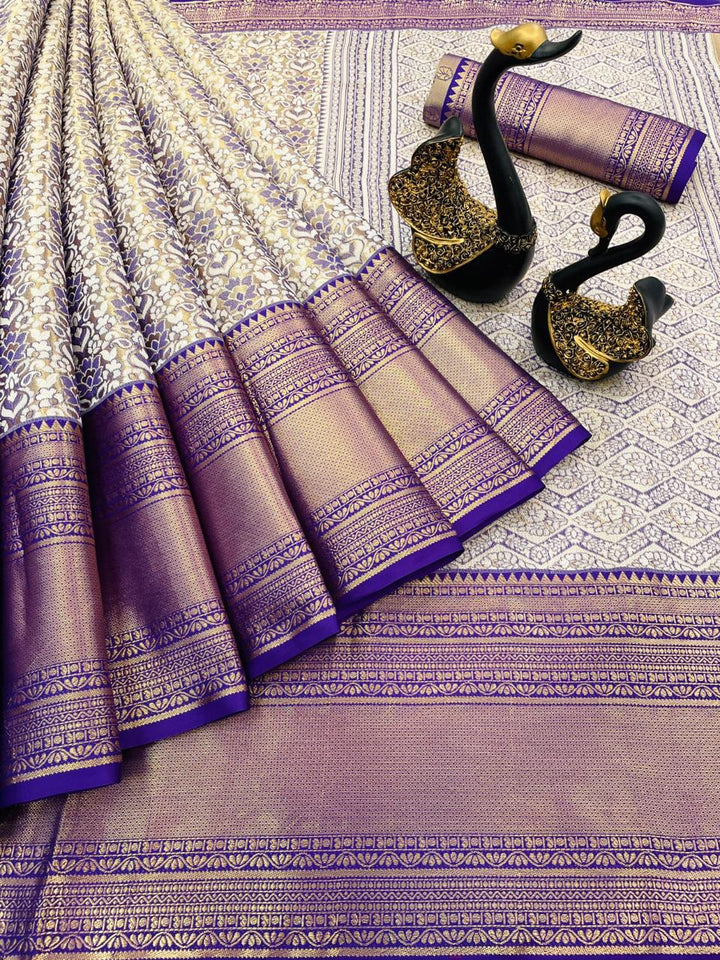 Deserving Purple Kanjivaram Silk Saree With Girlish Blouse Piece