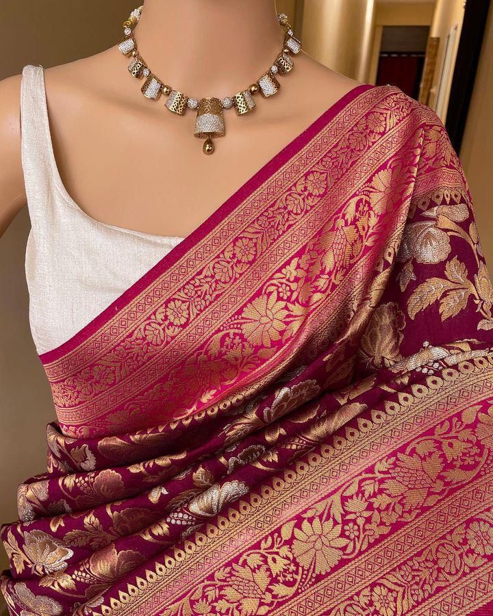 Eclat Wine Soft Silk Saree With Zephyr Blouse Piece