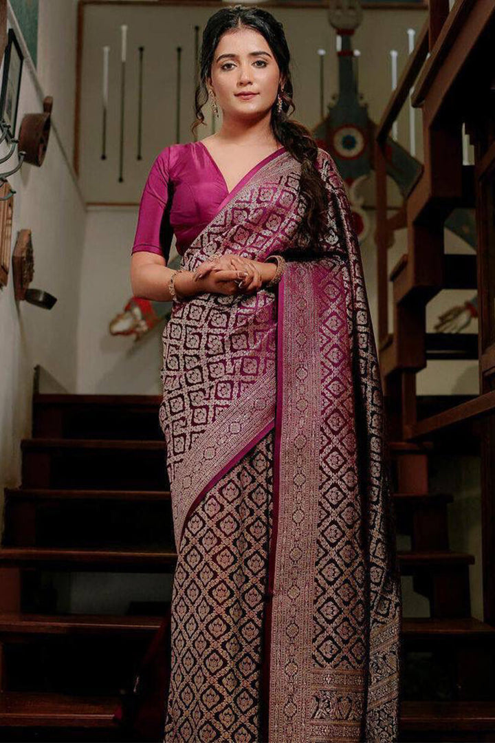 Smart Wine Soft Silk Saree With Flameboyant Blouse Piece