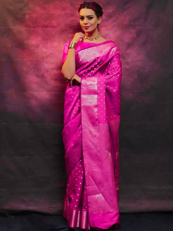 Classy Dark Pink Soft Silk Saree With Dissemble Blouse Piece