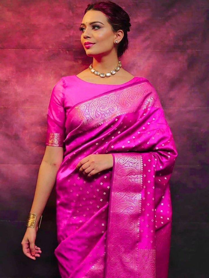 Classy Dark Pink Soft Silk Saree With Dissemble Blouse Piece