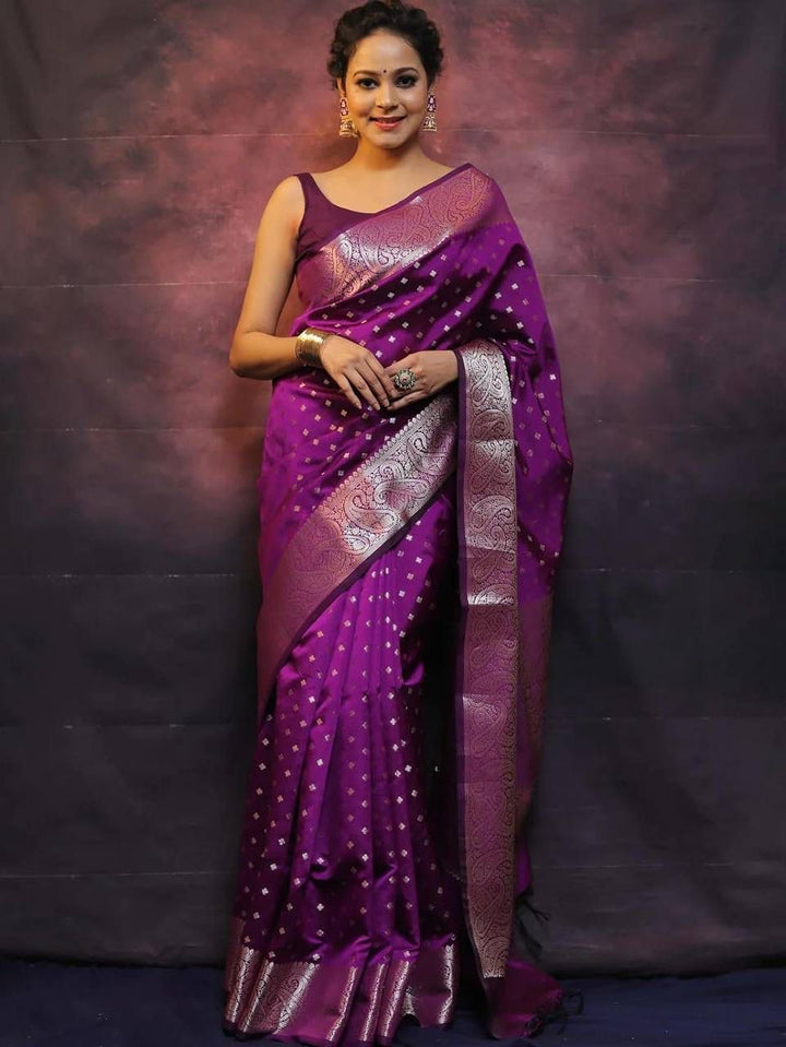 Arresting Purple Soft Silk Saree With Fairytale Blouse Piece