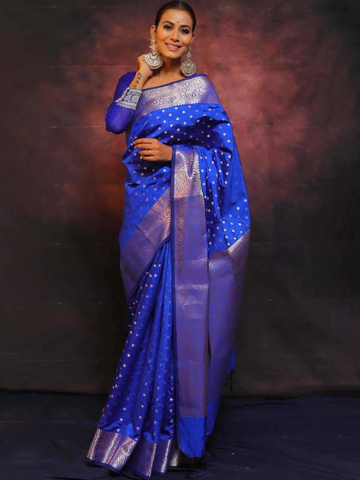 Eloquence Royal Blue Soft Silk Saree With Seraglio Blouse Piece