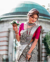 Grey Silk With Jacquard Work Saree With Attractive Blouse Piece
