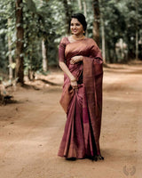 Marron Banarasi Silk With Jacquard Work Saree With Amazing Blouse Piece