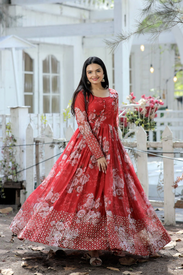 Red casual gown