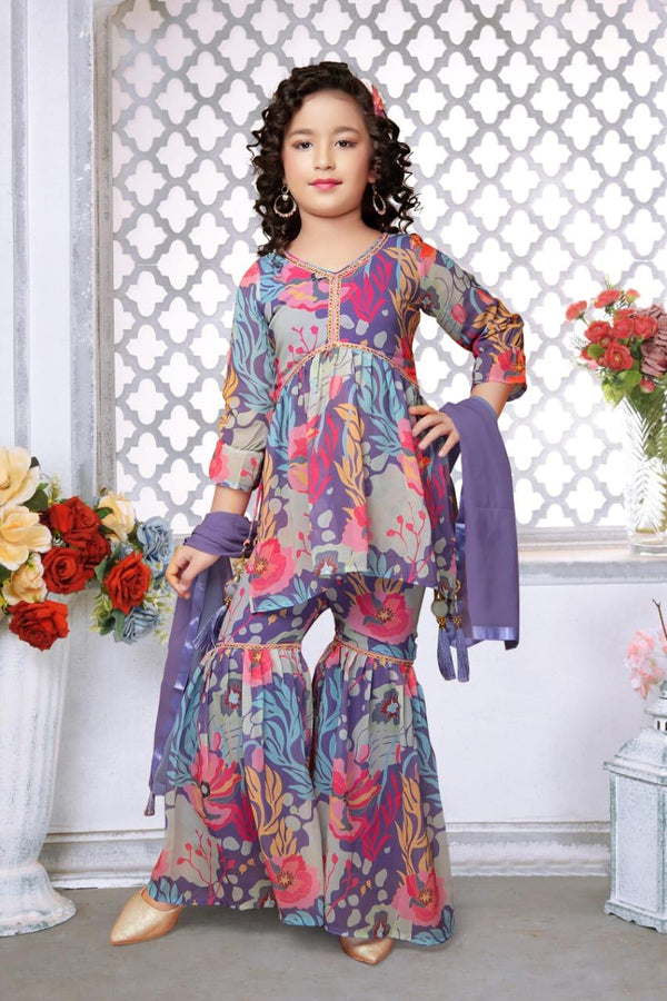 Girls Pretty  and cute Kurta top with paired sharara set