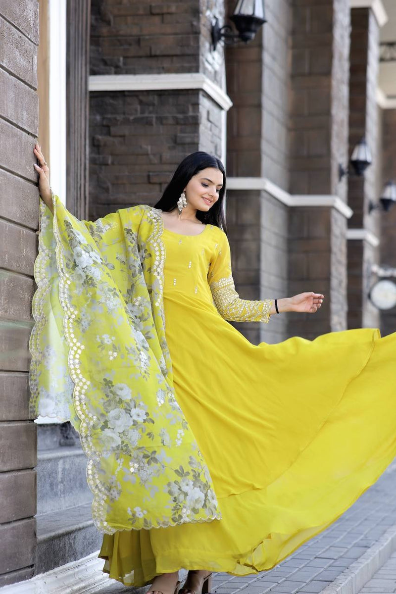 Yellow Designer Premium Readymade Gown