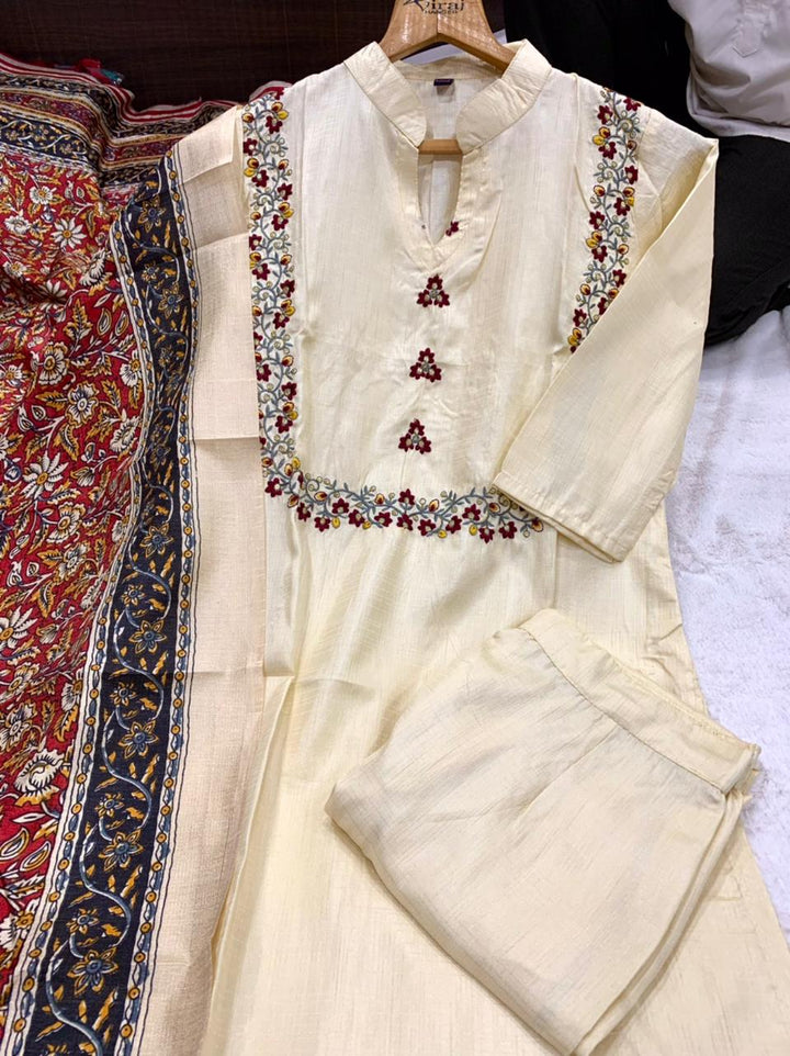 cream cotton Designer kurta set